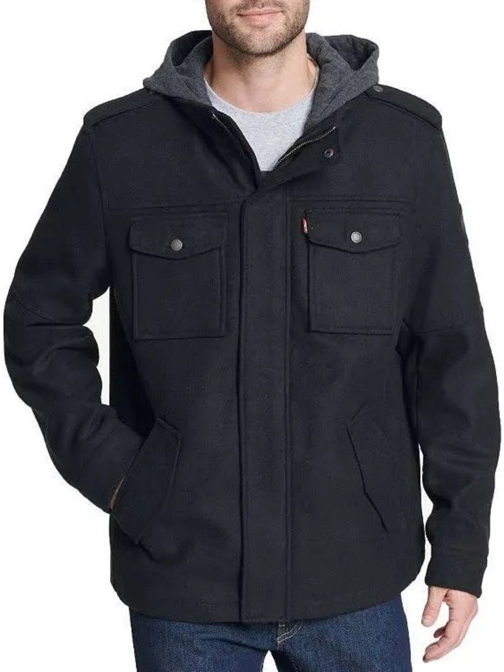 Levi’s Men's Black Hooded Wool-Blend Jacket - Classic Casual Coat